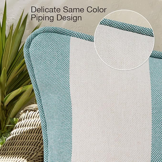 Decorative Outdoor Water Repellent Throw Pillows with Inserts, Set of 4, 18" x18" Pillows for Patio, Backyard, Bed, Couch, and Patio Furniture, Turquoise Stripe