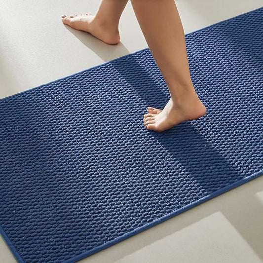 Bathroom Runner Rug, Long Bath Mat Washable Thin Quick Dry Low Pile Bathroom Runner Rugs 24 x 60 Non Slip, Navy Blue 24"x60"