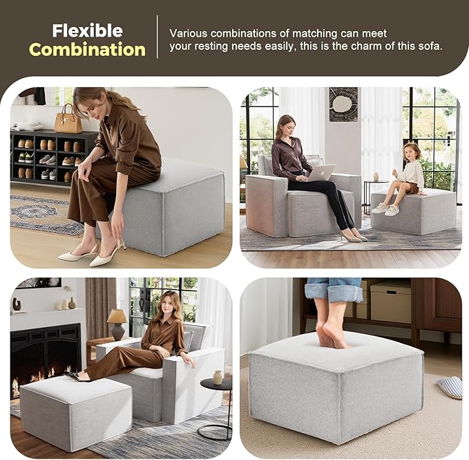 ELUCHANG Oversized Accent Chair with Ottoman,Modern Boucle Sofa Chair with Strong Wood Frame,High Supportive & Soft Sponges Comfy Upholstered Armchair Reading Chairs for Apartment,Light Grey