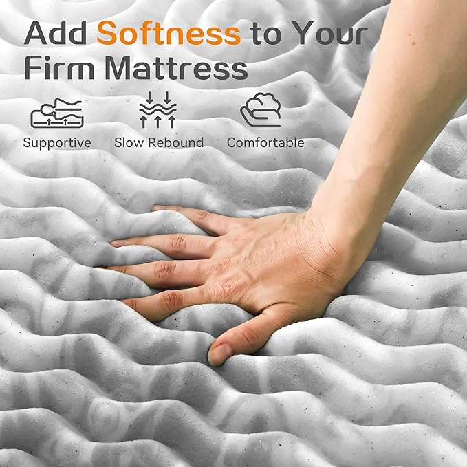 SINWEEK 2 Inch Mattress Topper 5-Zone Memory Foam Mattress Topper Pressure Relieve Soft Mattress Pad, CertiPUR-US Certified, King Size, Gray