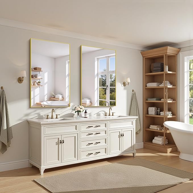 KOCUUY 30x48 Inch Large Gold Wall Mounted Mirror,Aluminum Framed Decorative Rectangular Bathroom Mirror for Wall Over Sink,Vanity Mirror for Bedroom Living Room Bathroom,Functional Oversized Mirror