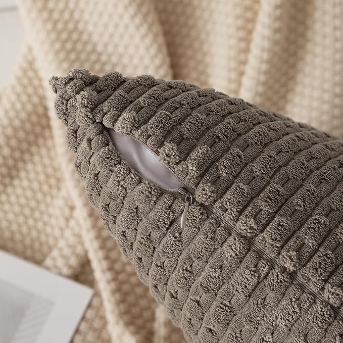 Kevin Textile 2 Packs Light Brown Decorative Throw Pillow Covers 20x20 Inch for Couch Bed Sofa Modern Farmhouse Boho Home Decor Soft Cute Plush Corduroy Cushion Case 50x50 CM