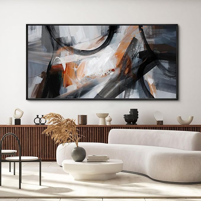 KLAKLA Wall Art for Living Room - Black and Orange Boho Abstract Canvas Framed Wall Decor Office Bedroom Art Modern Large Picture Artwork for Walls Prints Paintings Artwork 40x20 Inches