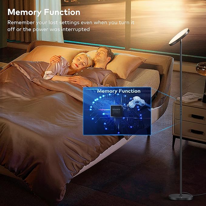 Bright Floor Lamp, 36W 3500LM Standing LED Lamp with Remote, Dimmable Torchiere Tall Lights 2700K Warm White to 6500K Cool White, Night Mode/Memory Function, for Living Room, Bedroom, Office (Black)