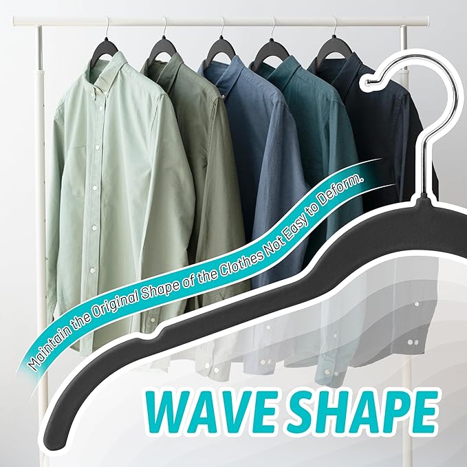 Premium Velvet Hangers 30 Pack - Space-Saving Closet Organizer for Clothes, Non-Slip Flocked Design, Ideal for Shirts and Coats (Black)