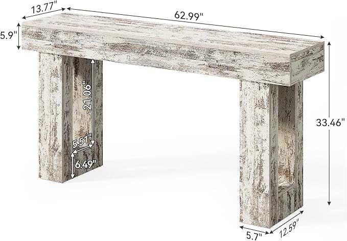 Little Tree 63-Inch Long Console Tables for Entryway, Large Sofa Table Behind Couch, Wooden Entry Foyer Hallway Table, Modern Console Sofa Tables for Living Room, Distressed White