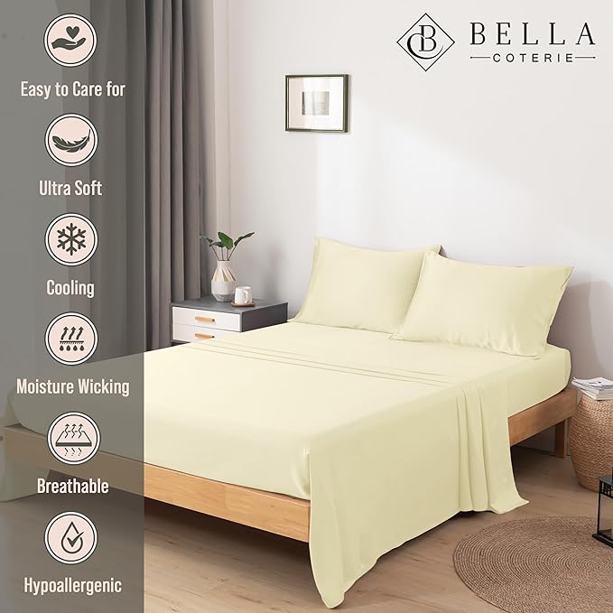 Bella Coterie Luxury Bamboo Viscose Cal King Size Sheet Set | 100% Organically Grown | Ultra Soft | Cooling for Hot Sleepers | 18" Deep Pocket [Lemonade]