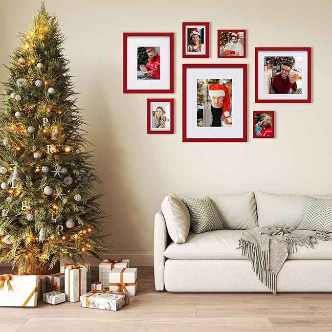 Egofine 12x16 Picture Frames with Plexiglass, Display Pictures 9x12/11x14 with Mat or 12x16 Without Mat for Wall Mounting, Cherry Red