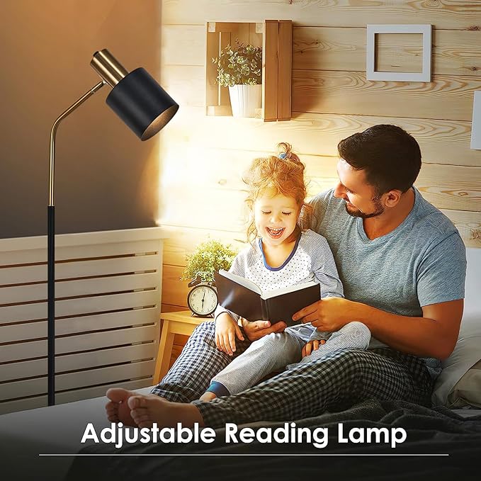 O'NEELDY Modern Industrial Floor Lamp 65" Black Standing Lamp, Black and Gold with 360° Adjustable Lampshade, 12W E26 Bulb Included, Floor Lamp for Living Room, Bedroom, Office