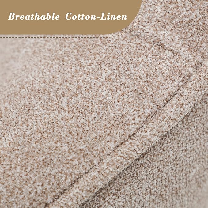 Athena Collection Mid Century Accent Chair, Upholstered Modern Comfy Armchair Single Sofa, Elegant Vanity Chair Reading Chair with High Back and Solid Wood Legs for Bedroom Living Room Office, Beige