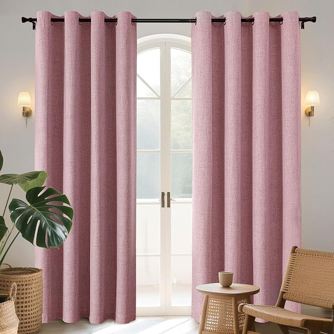 Joydeco Light Pink Blackout Curtains 120 Inches Long, Extra Long Curtains 120 Inch Length 1 Panel for Bedroom, Thermal Insulated Linen Black Out Curtains with Grommets(100x120, Light Pink)