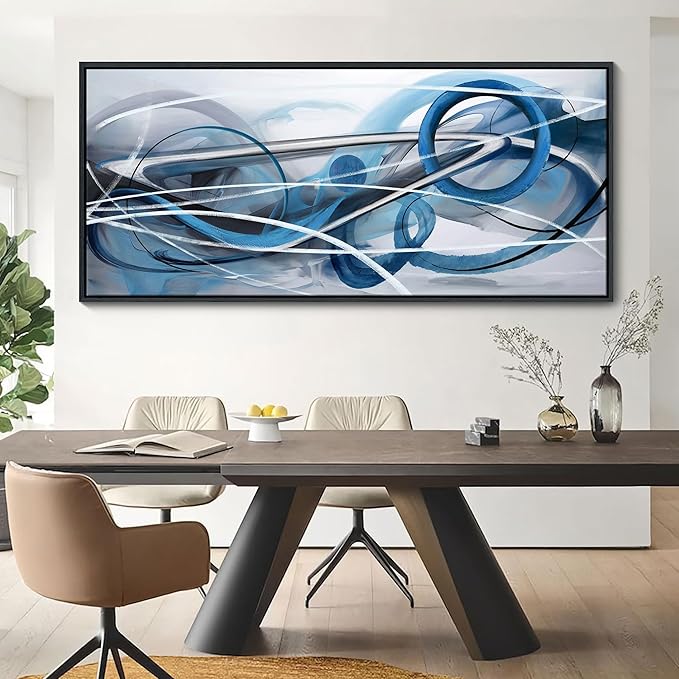 YDYSUNE Large Blue and Gray Painting Wall Art White and Silver Picture for Living Room Modern Living Room Home Bedroom Decoration Blue Framed Artwork Decor 70x31IN