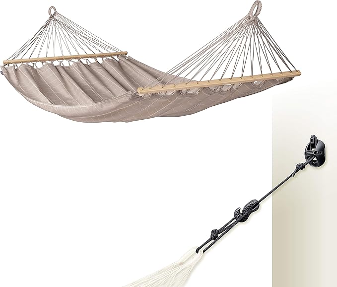 LA SIESTA® Alisio Hammock with Spreader Bar & CasaMount, Suspension Kit for Walls Ceilings & Square Beams - Weatherproof Outdoor Hammock - 2 Person Hammock Bed Double Hammock - Max 355 Lbs, Almond