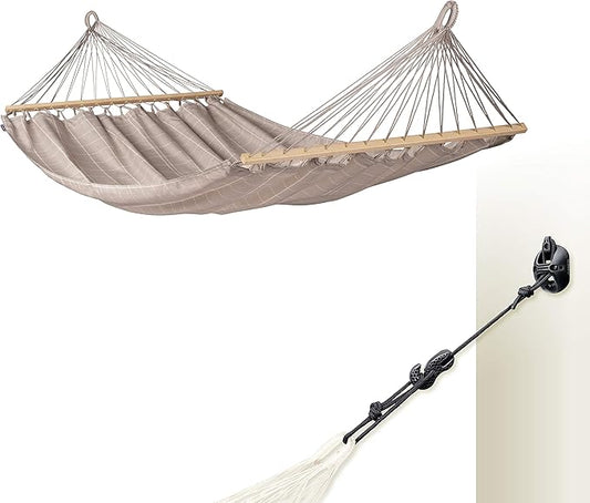 LA SIESTA® Alisio Hammock with Spreader Bar & CasaMount, Suspension Kit for Walls Ceilings & Square Beams - Weatherproof Outdoor Hammock - 2 Person Hammock Bed Double Hammock - Max 355 Lbs, Almond
