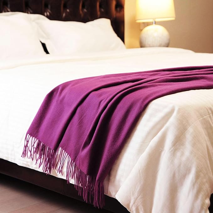 CUDDLE DREAMS Premium Cashmere Throw Blanket with Fringe, Luxuriously Soft (Plum)