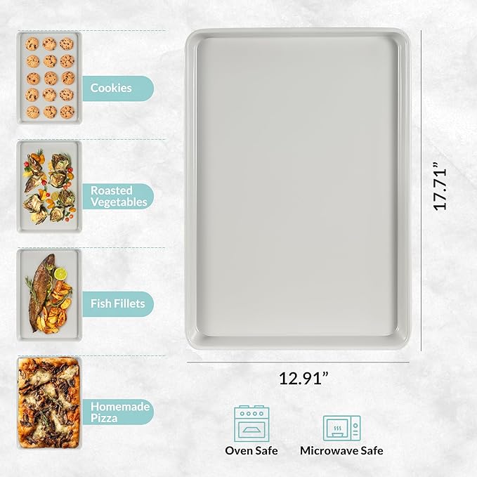 Boxiki Kitchen Non-Stick Ceramic Baking Sheet - Slick & Non-Toxic Ceramic Coating, PTFE & PFOA Free Cookie Sheet Pan - Cookie Sheet, Perfect for Baking, Roasting, and More (Half Sheet Pan)