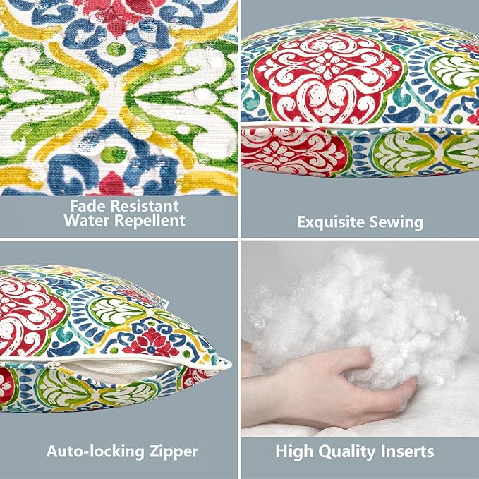 LVTXIII Set of 2 Outdoor Lumbar Pillows for Patio Furniture with White Piping, 12"x20" Fade Resistant Patio Lumbar Pillows with Inserts for Home Coach Sofa Use, Damask Red