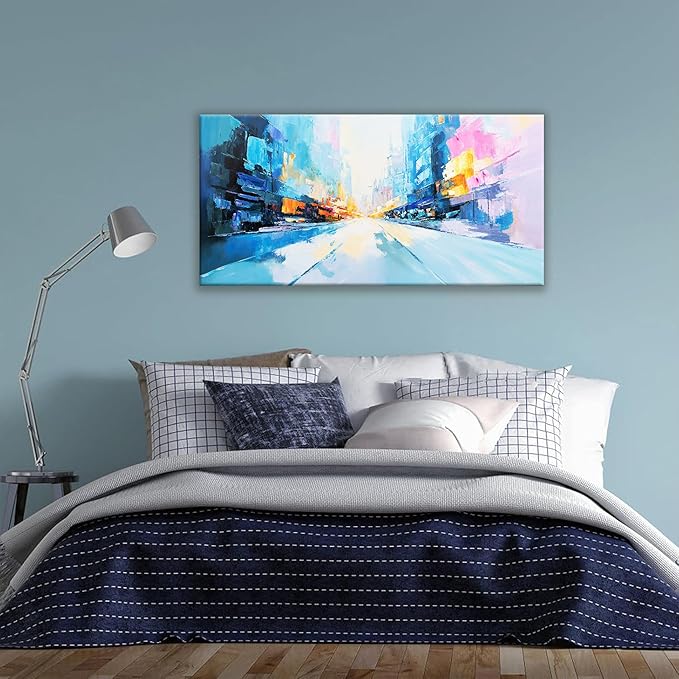 Tsomzxng Canvas Art Wall Decor Modern Minimalist Home Wall Decor Paintings Prints Colorful City Street Scene Wall Art Abstract Wall Art Pictures For Bedroom Kitchen Office Artwork 20"×40"