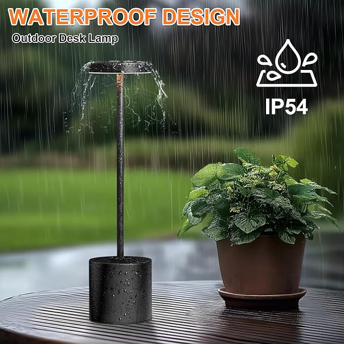 Rechargeable Table Lamp –Outdoor Touch Cordless Desk Lamps, 5000mAh Battery Operated Lamp with 3-Color Dimmable Light, Portable LED Lamp for Bedroom, Dining Room, Patio, Outdoor (Black)