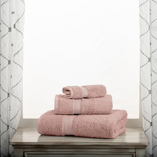 Superior Egyptian Cotton Pile 3-Piece Towel Set, 1 Bath, 1 Hand, 1 Face Towel/Washcloth, Heavyweight, Ultra Soft Luxury Towels, Thick Plush Essentials, Guest Bath, Spa, Hotel Bathroom, Muted Mauve
