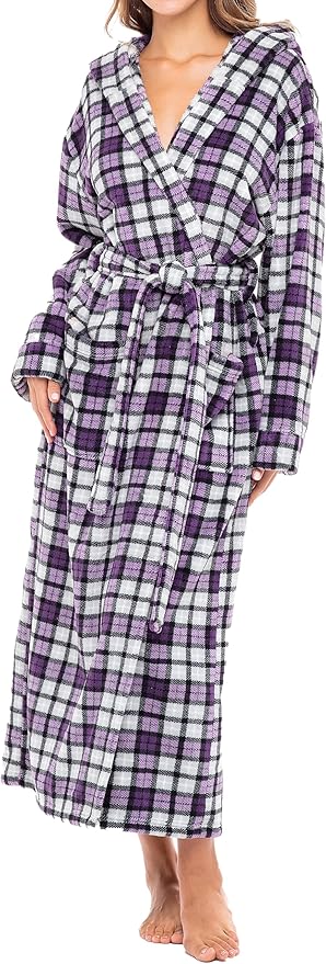 Alexander Del Rossa Womens Robe, Long Plush Bathrobe with Hood, Hooded Robes for Women Plus Size Bath Robe