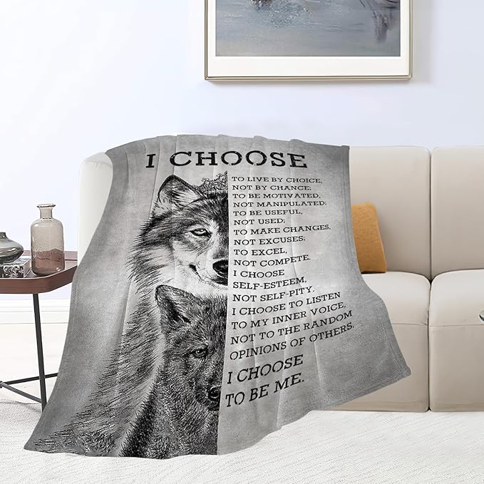 Wolf Blanket Wolfs Throw Blankets Black and White Wolf Gifts for Men Women Adults Boys Girls Fleece Flannel Blanket Plush Bedding for Couch Sofa Bed Room Decor 40"X50"