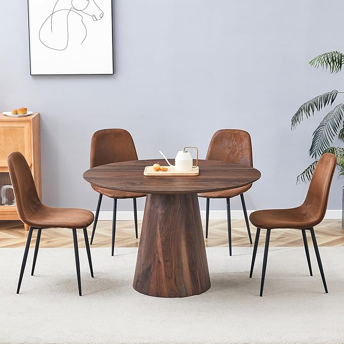 45 Inch Round Dining Table Set for 4, 5 Piece Kitchen Table and Chairs Set, Wooden Table with Walnut Finish, Small Space Dining Set for Apartment or Dining Room