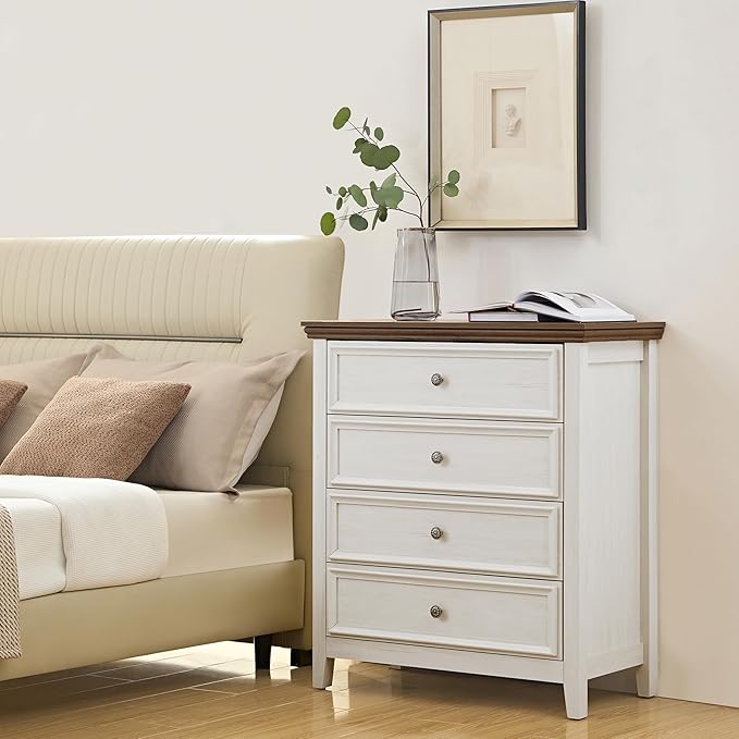 BLANKSPACE Dresser for Bedroom, 4 Drawer Dresser, Modern 4 Chest of Drawers, Farmhouse Storage Cabinet with 4 Drawers for Home Office, Dining Room, Antique White