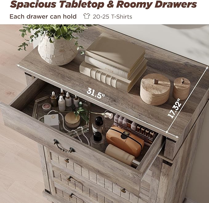 Maupvit Farmhouse 7 Drawer Dresser for Bedroom, 47" Tall Dresser Wood Chest of Drawers, Organizer Drawers for Bedroom, Living Room, Storage Room, Rustic Grey