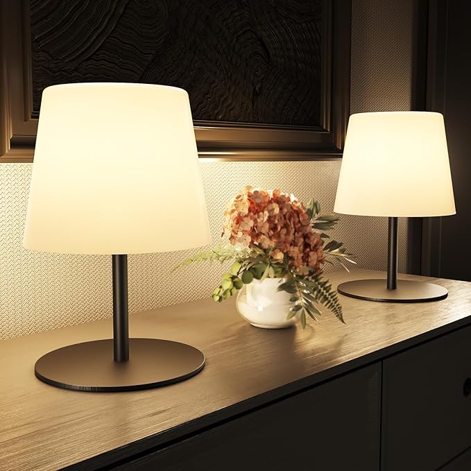 EZVALO Outdoor Cordless Table Lamp, IP65 Waterproof 4500mAh Rechargeble Shower Lamp, Dimmable Touch Lamp, LED Night Light Lamp for Bathroom Patio Camping Restaurant Home 2 Pack(Black)