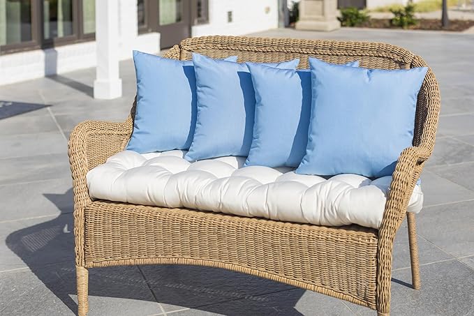 RSH DECOR: Sunbrella Square Throw Pillows Set of 4 | 17" x 17" | Water and Fade-Resistant Performance Fabric | Outdoor Pillow Covers with Down-Alternative Inserts | Canvas Air Blue