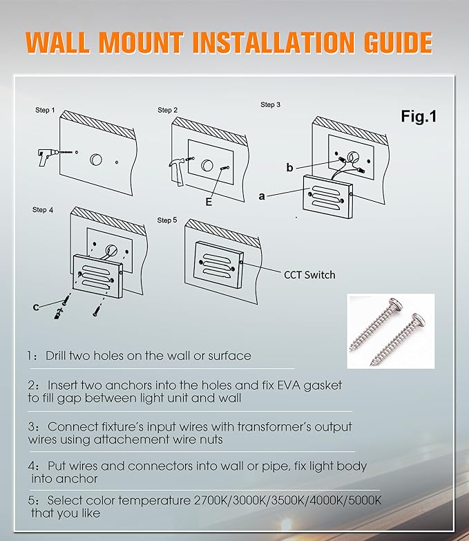 CLOUDY BAY 5CCT 12V 4W Low Voltage LED Step Light with Horizontal Louvered Faceplate for Steps Decks Stairs,Outdoor Stair Lights,Wet Locations,6 Pack,Black