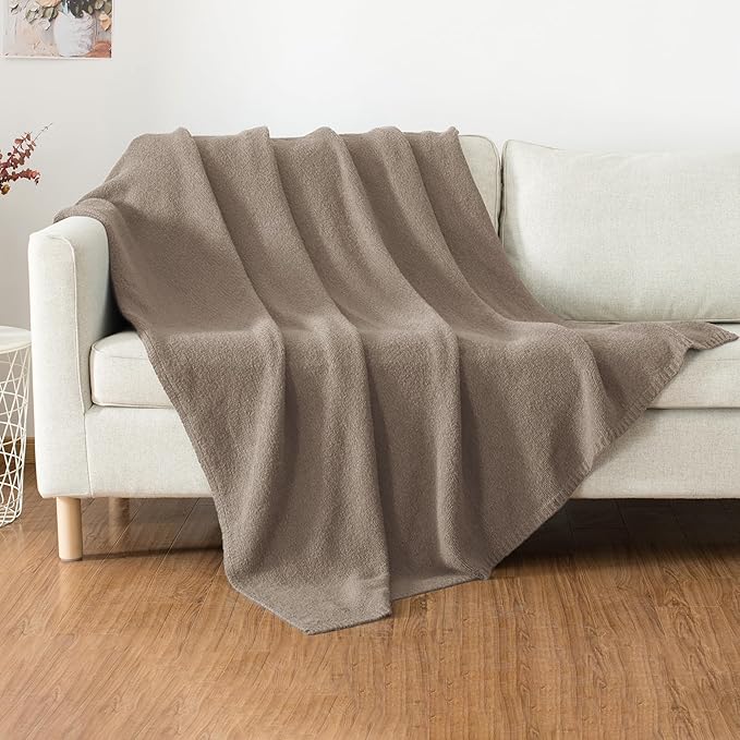 Carriediosa Wool Blend Knit Throw Blanket 50" X 60", 50% Recycled Polyester Soft Cable Knitted Fluffy Throws for Couch Lightweight Woven Blankets for Sofa Fuzzy Cozy Bed Cover, Taupe