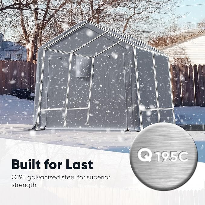 Quictent Heavy Duty 8x8FT Carport Shelter with Roll-Up Mesh Windows & Reinforced Frame, Portable Garage Canopy for Motorcycle Storage, Outdoor Equipment, Patio Furniture Cover - Silver Gray