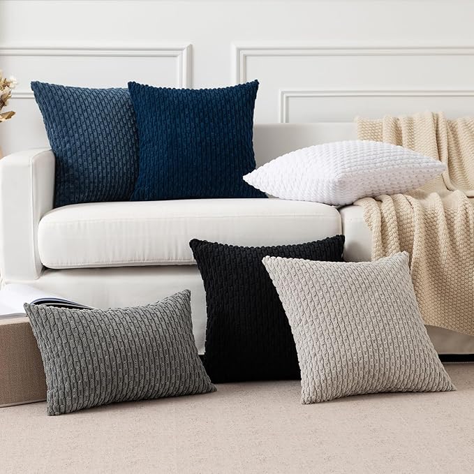 Kevin Textile Velvet Pillow Covers Striped Decorative Throw Cushion Case with Hidden Zipper for Home Couch/Bedroom/Car Soft Cozy Solid Oblong Cushion Cover 2 Pieces (12x20 Inch Dark Grey)