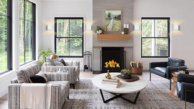 HEQIQEH Modern Cube Battery Operated Wall Sconces, White LED Cube Indoor Up and Down Wall Lamp with Remote Control, Dimmable Cordless Wall Lighting Fixtures for Living Room,Bedside (White - 2 Pack)