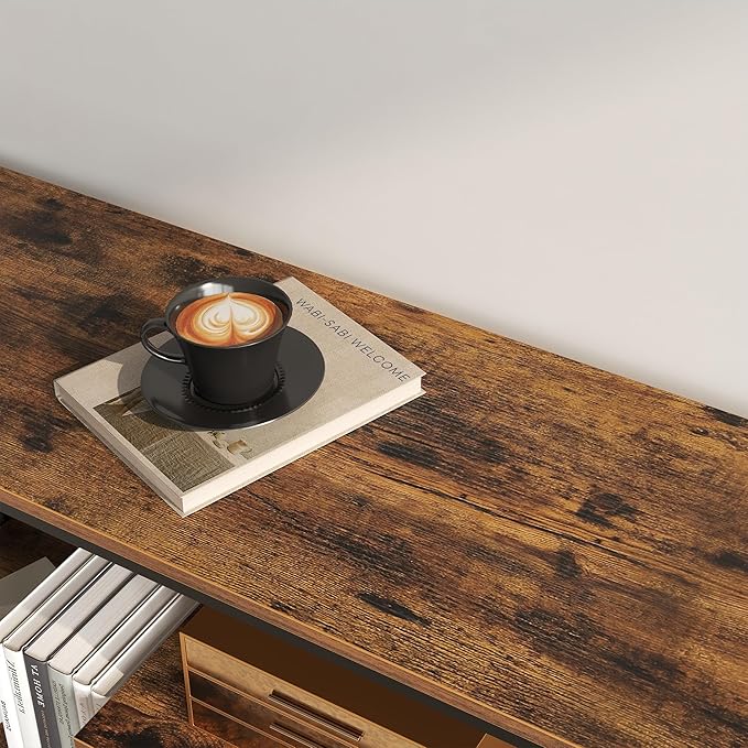 Tall TV Stand for TVs up to 55 Inch, TV Console Table with 3-Tier Open Storage Shelves, Modern Industrial Entertainment Center for Living Room, Bedroom，Rustic Brown