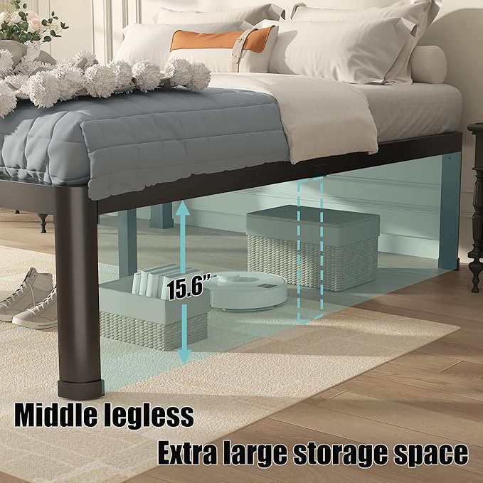 California King Bed Frame with Round Corner Edge Legs, 18 Inch Tall 3500 lbs Heavy Duty Metal Platform Bed Frame California King Size, No Box Spring Needed/Noise Free/Non-Slip