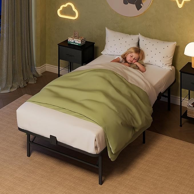 WLIVE Foldable Twin Bed Frames, Metal Platform Bed Frame Twin Size with Heavy Duty Steel Slats, No Box Spring Needed, Easy Assembly, No Noise, Black