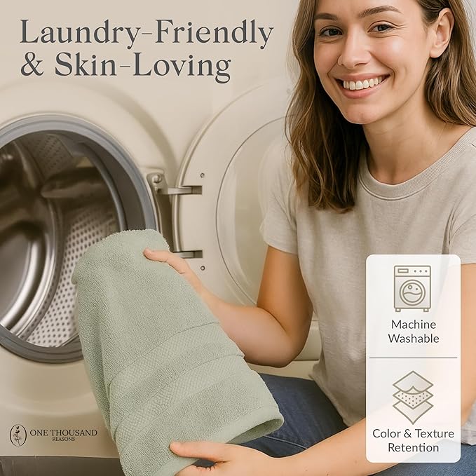 Zero Twist Bathroom Towel Set - Luxury Bath Towel Sets for Bathroom, Hands, and Washcloths - Quick Dry and Absorbent - 6 Pieces, 3 Stripe, Sage