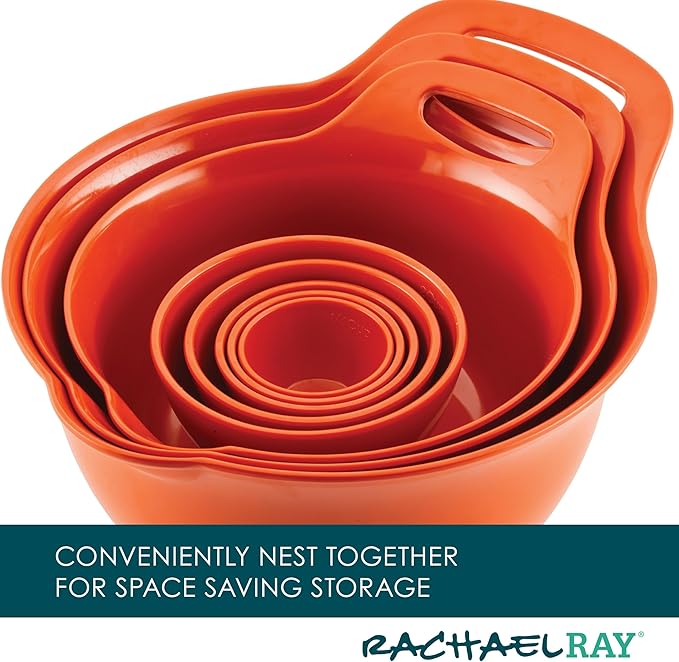 Rachael Ray Pantryware Mixing Bowl Measuring Cup and Utensil Set, 10 Piece, Orange