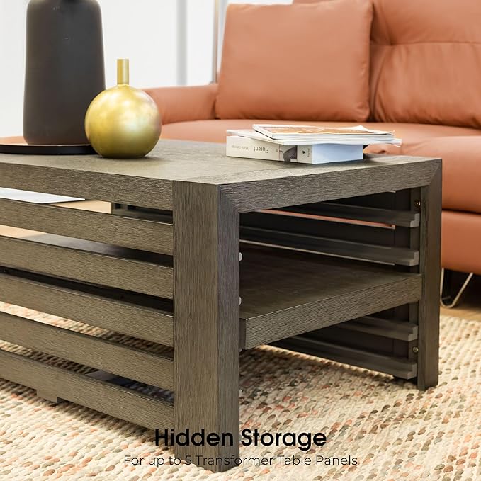 Transformer Table Coffee Table with Storage, Modern Coffee Table for Living Room, Home Office & Dining, Space-Saving Small Coffee Desk with Panel Hidden Storage for Transformer Dining Table