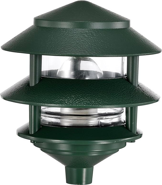 Nuvo SF77/323 One 2 Louver Hood Outdoor Pagoda Landscape Pathway Light, 2 Tier-Small, Green