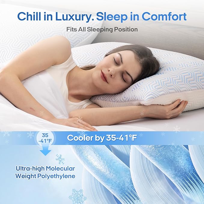 puredown® Cooling Goose Feather Down Pillow, Set of 1, King Size Bed Pillow Insert with Soft Cooling Pillowcase for Cool Sleep