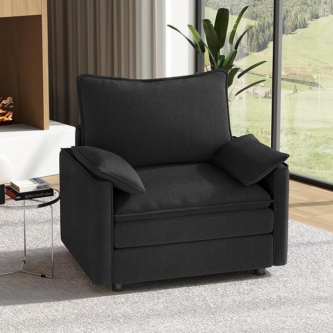 Vesgantti 40" Single Seat Sofa, Comfy Cloud Couch Deep Seat Upholstered Couch Chenille Modern Sofa with Armrest Pillow, Easy Assembly for Living Room, Bedroom and Apartment, Black