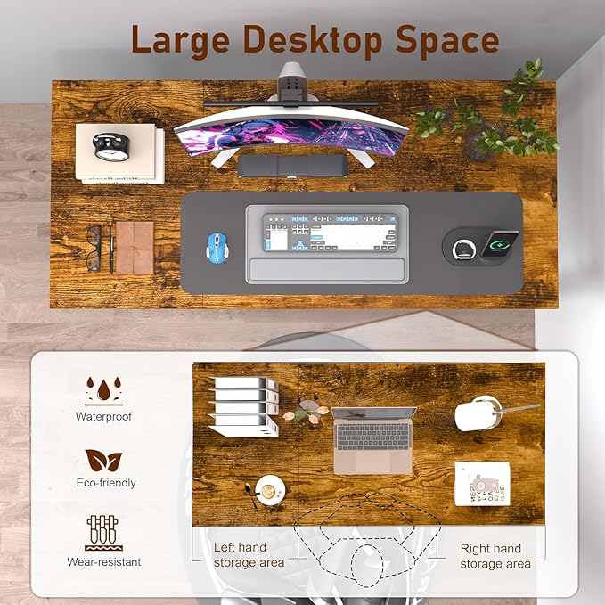 47'' Computer Desk with Deeper Desktop, Home Office Desk Workstation with Sturdy Metal Frame, Modern Simple Desk for Gaming Studying Writing,Rustic Brown