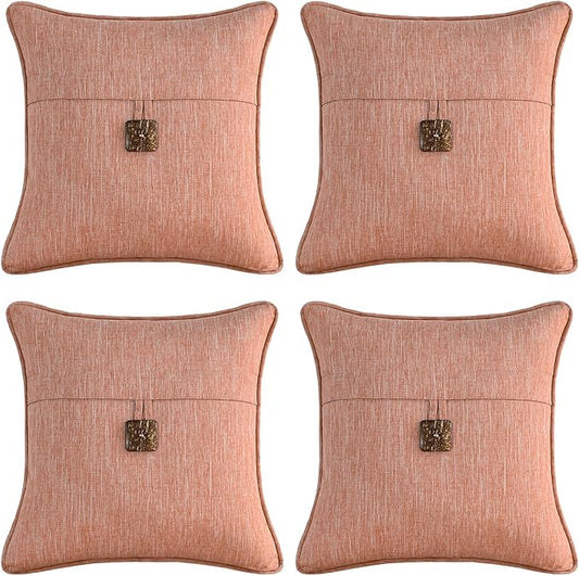 Outdoor Decorative Pillows with Coconut Button Pack of 4, 16" x 16" Outdoor Pillow Set for Couch Bed Throw Patio Sofa, Light Lotus Red