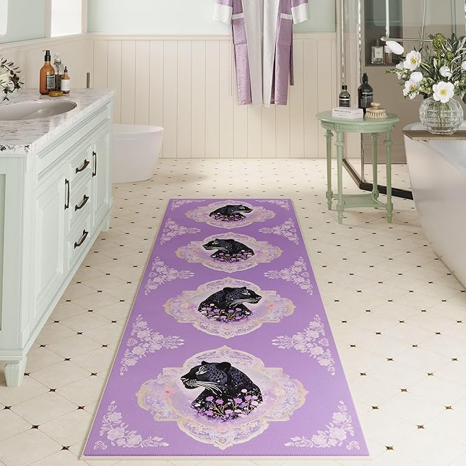 Runner Rug for Kitchen Non Slip 2'6"x8' Washable Rugs with Rubber Backing Soft Retro Lavish Leopard Floral Animal Carpet Runner for Kitchen, Laundry, Bedroom, Bathroom