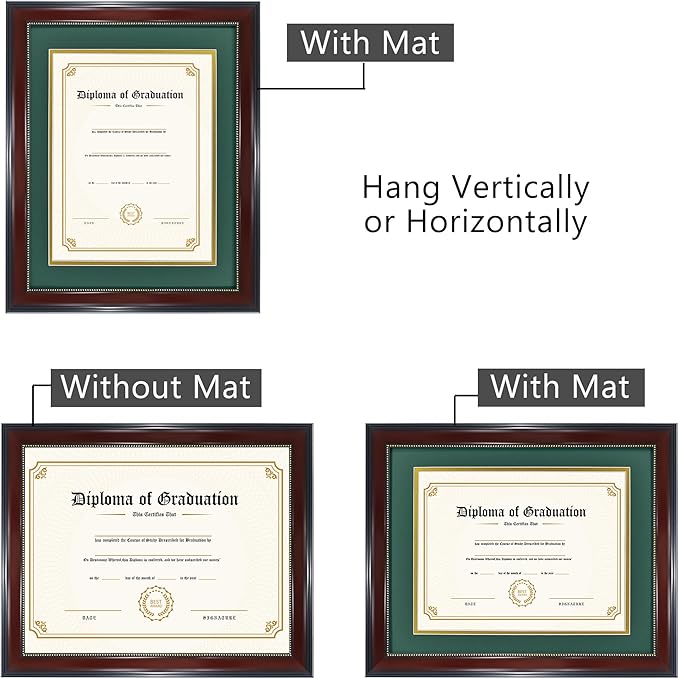 GraduatePro 8.5x11 Diploma Frame with Forest Over Gold Mat or Display 11x14 Document Without Mat, CPA License Frame, UV Protection Acrylic, Mahogany with Gold Beads