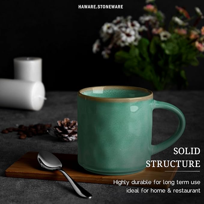 HaWare Dinnerware Sets, 16-Piece Stoneware Plates and Bowls Set, Elegant Ceramic Dish Set for 4, Chip and Scratch Resistant, Microwave and Dishwasher Safe, Reactive Green